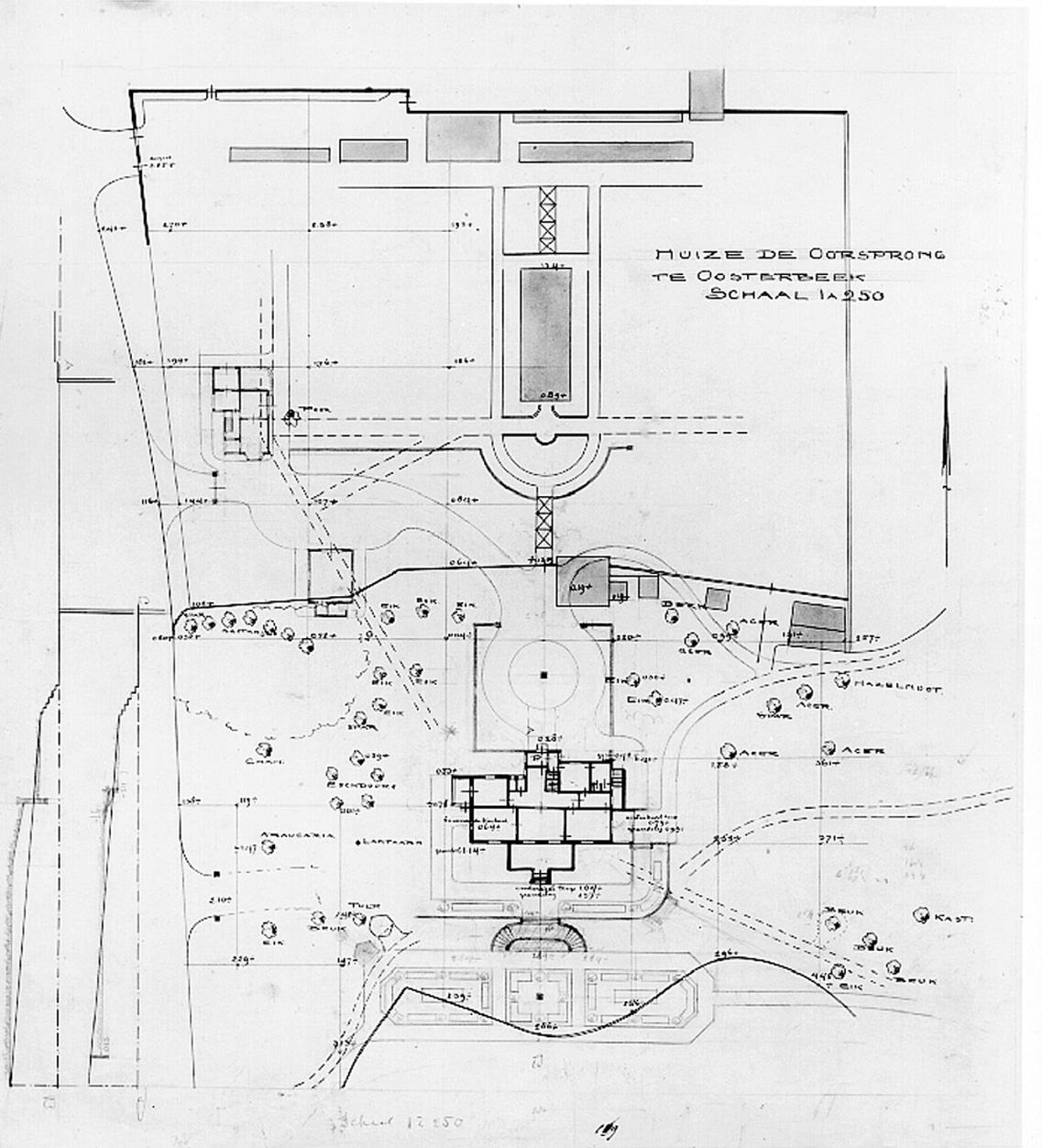 Het ontwerp uit 1921voor de nutstuin en de omgeving van het huis door Leonard Springer.