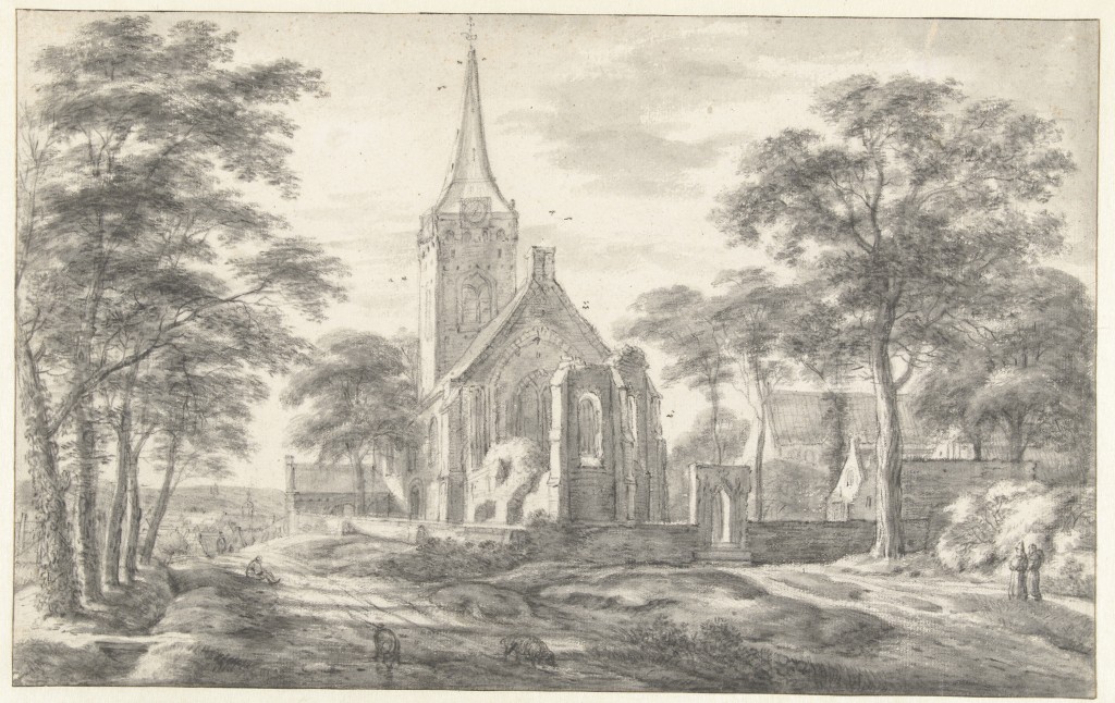 Kerk op de heuvel, Heelsum,rond 1620. Tekening Rijksprentenkabinet Amsterdam, RP-T-1882-A-167