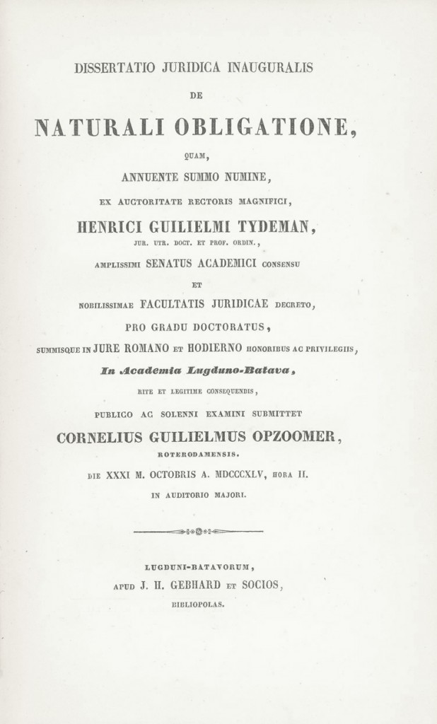 Titelblad van de dissertatie van Opzoomer.
