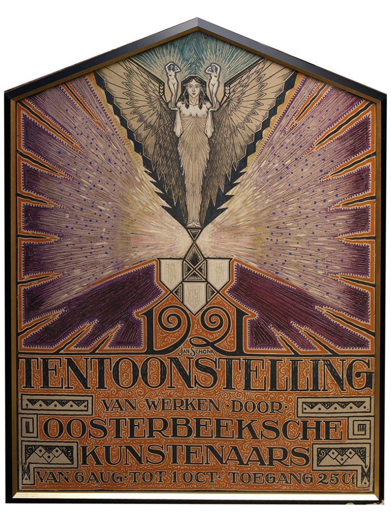 De aankondiging van de eerste expositie in "Uilengeluk", uitgevoerd door Jan Schonk in 1921