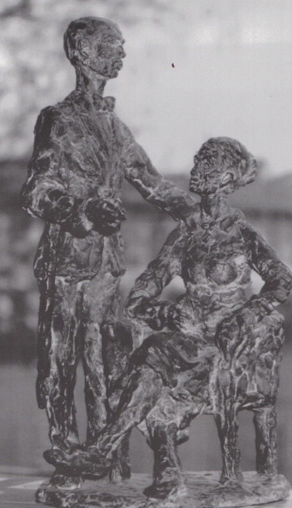 De bronzen replica van "Bejaard echtpaar" door A. M. Bruggemans.