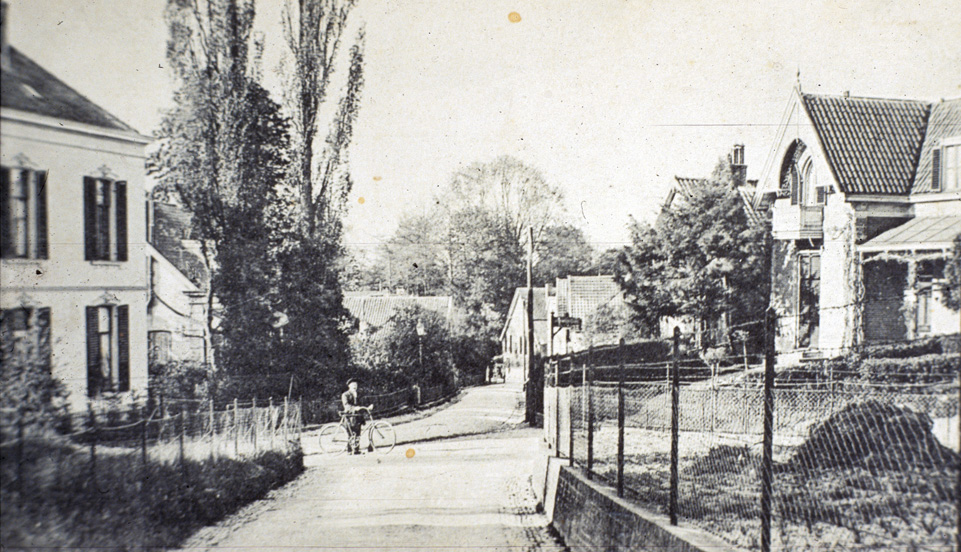 Vanaf de Jagerskamp zicht op het geheel links gelegen "Stadtwijk" op Weverstraat 118, gebouwd in 1881.