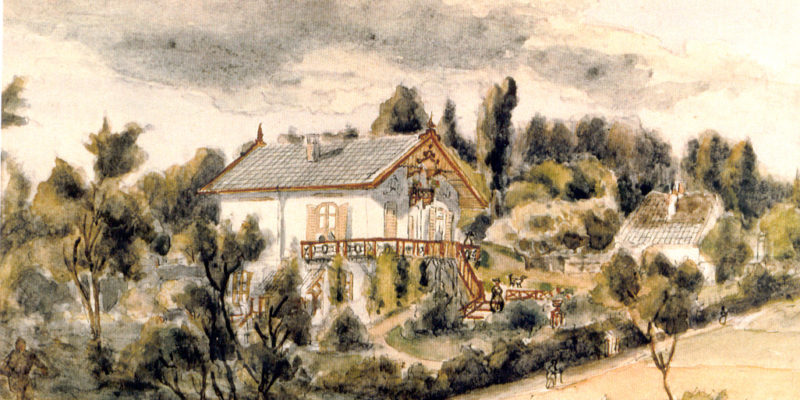 "Villa Grada" kort na de oplevering. Aquarel Maria Vos.