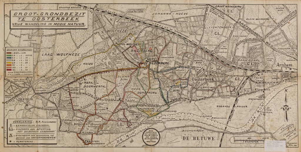 Kaart van het Renkums wandelgebied, gemaakt in opdracht van Cornelis Ogterop ten behoeve van de gasten van één van zijn hotels.