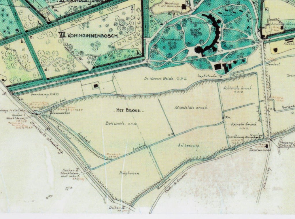 Op een detail van de "Boschkaart 1932" worden de drie duikers onder de Rijksstraatweg door weergegeven.
